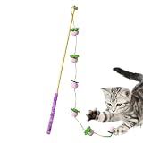 Herramienta estimulante de ejercicio felino: con una construcción elástica única, esta varita para gatos apoya el juego activo ofreciendo movimientos de rebote flexibles que replican el comportamiento de la mosca de los pájaros, ayudando a canalizar la energía de tu gato en una actividad saludable mientras fortalece su agilidad durante momentos interactivos