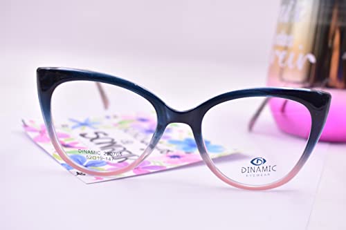 Dinamic Eyewear Cat Eye – Fashion - Eyeglasses For Women – Prescription Glasses - Optical Frame For Women, Retro, Vintage, Elegant, Trendy - Italy Design - Blue/Pink Color, Size 52-19-47 #TOP2