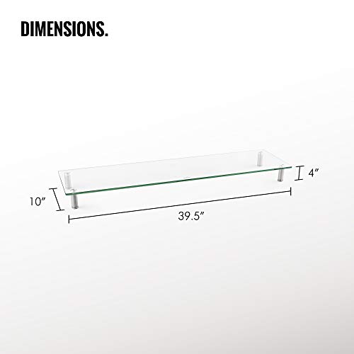 VonHaus Extra Large Glass Monitor Stand Riser 39.5" Desktop Stand with Adjustable Height Perfect for Double Computer Screens at Home and Office - Dual Monitor Capacity