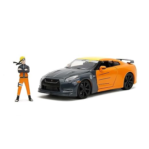 Jada- Naruto Coche Nissan GT-R 1:24 die-cast, rueda libre, apertura de puertas, capó, maletero, figura de Naruto die-cast (253255054)