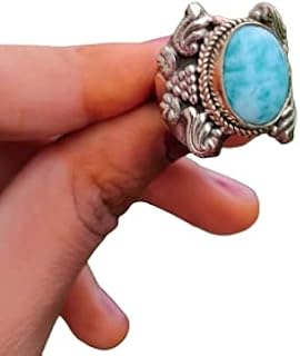 Natural Larimar Ring, Oval Stone Ring, 925 Silver Plated, Wedding Ring, Gemstone Ring, Designer Ring, Secret Compartment Ring, Handmade Ring, Blue Larimar Gemstone Ring, Cabochon Ring, Healing Crystal Ring, Christmas Gifts
