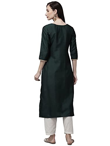 Image of INDO ERA Women's Yoke Design Polyester Calf Length Straight Kurta(KT9GN2752)