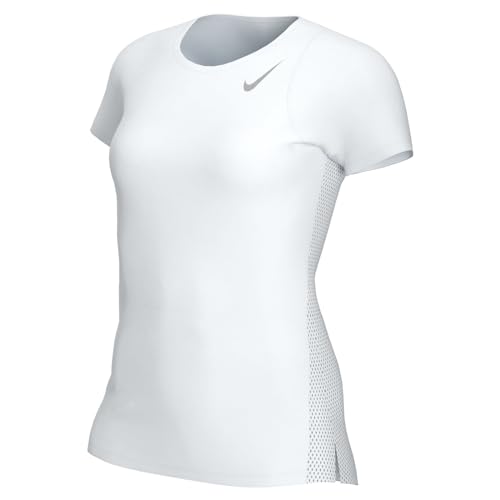 NIKE DD5927-100 W NK FAST DF SS TOP T-shirt Women's White/Reflective Silv Size M