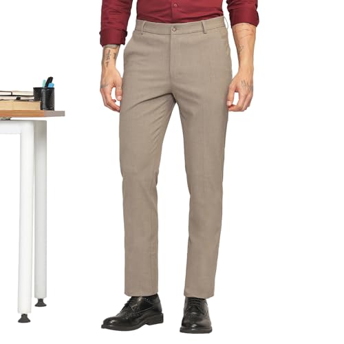 Image of SUBTRACT Men 4 Way Stretch Wrinkle Free Slim Fit Formal Trouser in with 2 Inch Flexible Waistband | Men's Trousers for Office Or Party