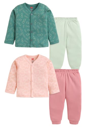 Image of LuvLap Baby Boys & Girls Regular Fit 100% Cotton Half Sleeves Jhabla & Shorts Set Pack of 2