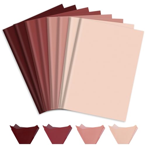JarThenaAMCS 60 Sheets Burgundy Red Pink Tissue Paper Gradient Pink Wrapping Paper Decorative Art Tissue for Christmas Birthday Baby Shower Wedding Party DIY Crafts 14 x 20 Inch