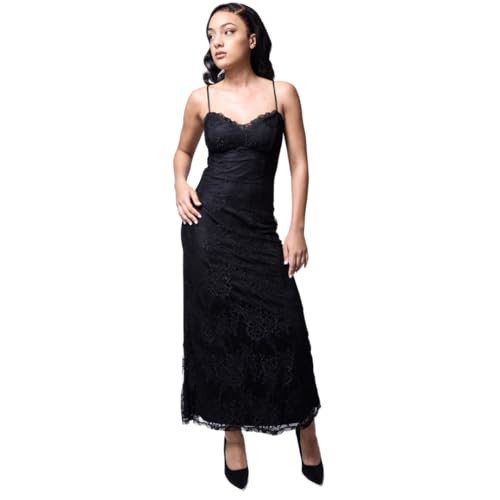 Robe midi en dentelle noire d'une qualité et finition premium 36