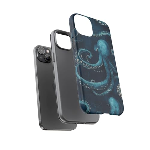 Coque iPhone 14 Plus tentacules pieuvre bleue rigide mate - 3