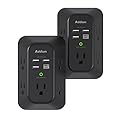 2 Pack Addtam USB Wall Charger Surge Protector, 5 Outlet Extender with 4 USB Charging Ports (1 USB C Outlet) 3 Sided 1800J Power Strip Multi Plug Outlets, Wall Adapter Spaced for Home Office, Black