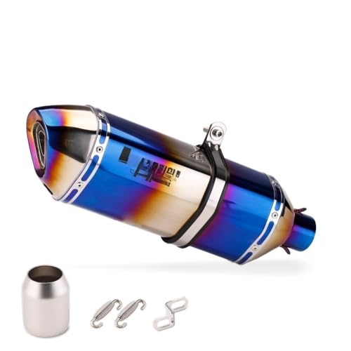 Silencieux d'échappement moto 51mm bleu brûlé universel long 370 à 570mm
