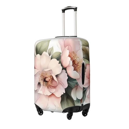 Pink Watercolor Flowers Elastic Travel Luggage Cover, Washable Spandex Suitcase Protector, Anti-Scratch Fits 18-32 Inch2