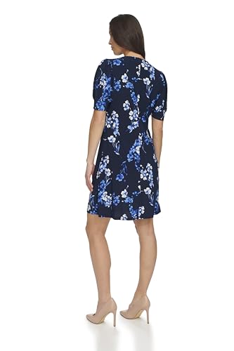 Image of Tommy Hilfiger Women's Short Puff Sleeve V-Neck Shift Mini Dress