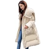 Pulcykp Women'S Winter Thick Goose Down Solid Warm Jacket Parkas Coat Long Overcoat White M(6)