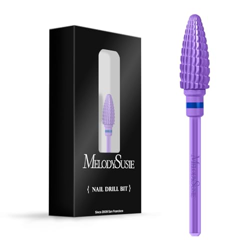 MelodySusie Large Cone Nail Drill Bits, 3/32'' Carbide Tungsten Multi-function Bits, Fast Remove Acrylic or Hard Gel for Manicure Pedicure Salon Professional or Beginner, Purple, Medium