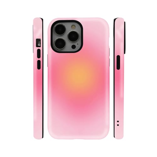 qizjio Aura Gradient Pink Orange Aesthetic Phone Case, Shockproof Protective Cover for iPhone 14 Pro Max