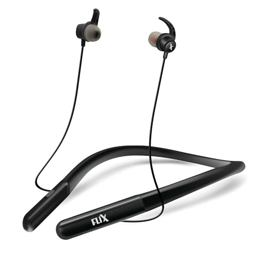 Image of FLiX (Beetel Blaze N23 in-Ear Bluetooth v5.4 Neckband, 10mm Super Bass Drivers, Smart Magnetic Ear tip, Quick Charge, 3 Equalizer Preset, Dual Paring, AI Voice Assistant (XNB-N23) (Black)