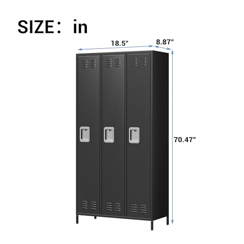 GAOMON Locker for Employees, 3 Doors Locker Cabinet with Hooks, Storage Locker for Home, Office, Gym, School, Assembly Required, Black