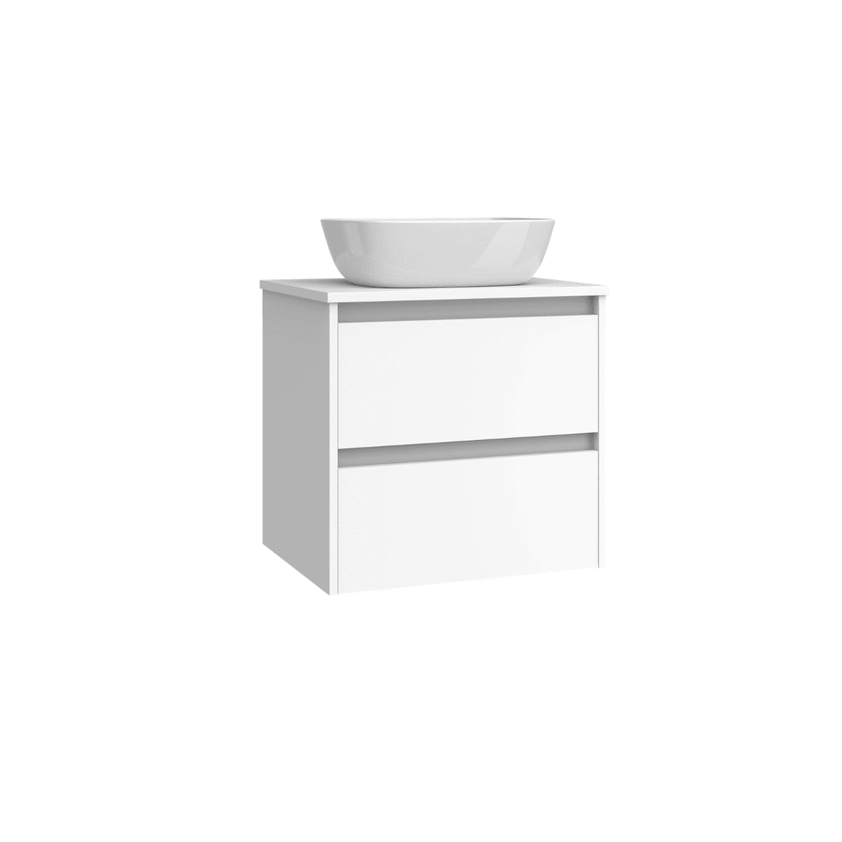 Mueble de Baño Suspendido con Lavabo Sobreponer Cerámico | Mueble Volado 2 Cajones | 60 cm Blanco Mate