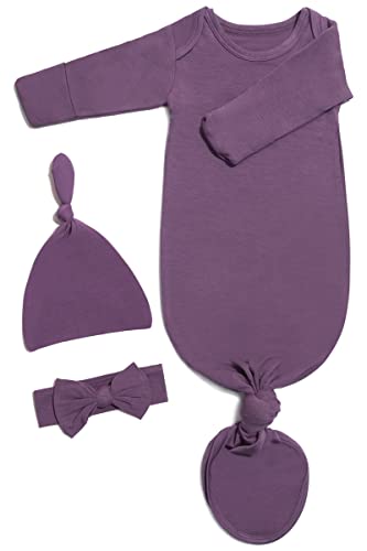 Image of Baby Knotted Outfit with Hat Set for Newborn Boy Girl, Tie On Clothing with Mitten, Hospital Outfit Infant Outfit 0-3 M