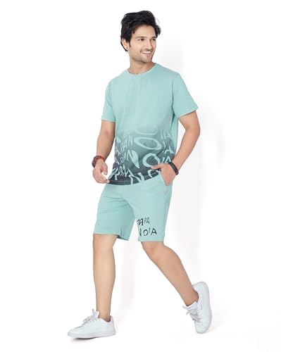 Image of WEET Cotton T-Shirt and Shorts Set for Men,Night Wear for Men,Men's Pyjama Set MCS112
