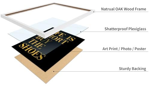 Image of Poster Master Life is Short Buy The Shoes Poster - Fashion Print - Positive Quote Art - Trendy Art - Gift for Women & Fashionista - Funny Wall Decor for Bedroom or Girls Room, 16x20 White Framed