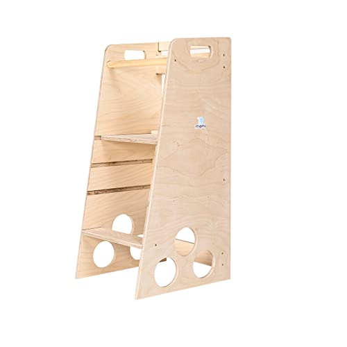 mamikids Learning Tower - Torre Montessoriana in Legno Naturale per Bambini 2-6 Anni, Torretta Montessoriana Trasformabile in Scala, Tavolo, Sgabello Bambini - Apprendimento Montessori, Made in Italy