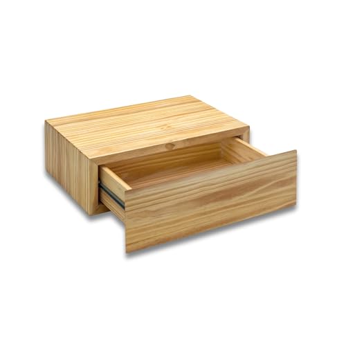 Mesita de Noche Flotante con Cajón Completo - Hecha a Mano en España - Madera Maciza - Moderna y Estrecha - Mesita de Noche para Dormitorio Minimalista | MMWOODESIGN (Madera Natural)