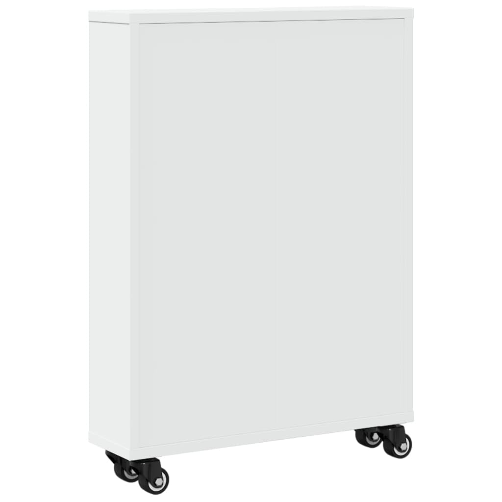 Chariot De Rangement étroit Blanc 48x13x68 Cm - Bois Ingénierie, 4 Roulettes Dont 2 Freinées - Capacité 60 Kg - 6
