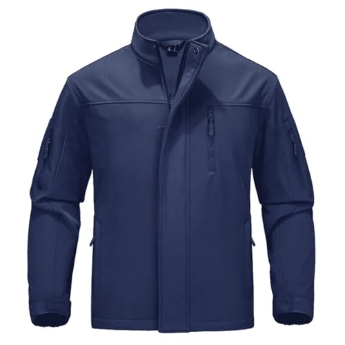 Veste de randonnée imperméable homme doublée polaire chaude avec 6 poches pratiques bleu marine L