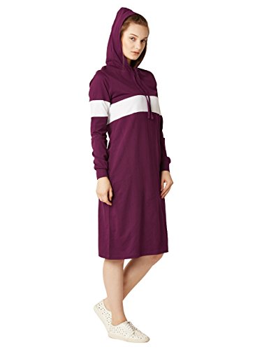 Image of Miss Chase Women's Magenta and White Hooded Shift Dress