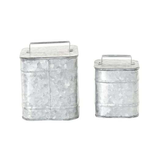 Deco 79 Metal Decorative Canisters Decorative Containers, Set of 2 Decorative Keepsake Boxes 8', 7'H, Silver