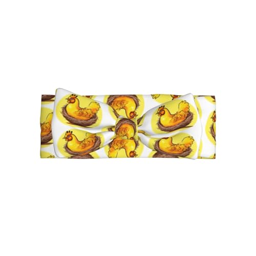 Bird's Nest Golden Chicken Prints Baby Bow Headband Super Stretchy Soft Bows Hair Accessories for Newborn Infants Toddlers Kids Girls