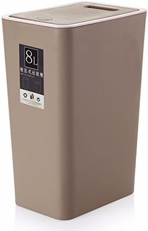 Dustbins luoliwei Dustbin household bathroom living room creative medium kitchen with lid European paper basket plastic bedroom Press type, brown 8L