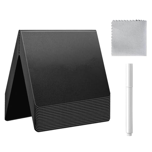 Image of Climberty 12Pcs Mini Chalkboard Signs, Blank Dry-Erase Message Boards for Buffet, Banquet, Cafe & Food Display, Double-Sided Triangle Table Stands, 100x75mm, with Pen & Microfiber Wipe Cloth