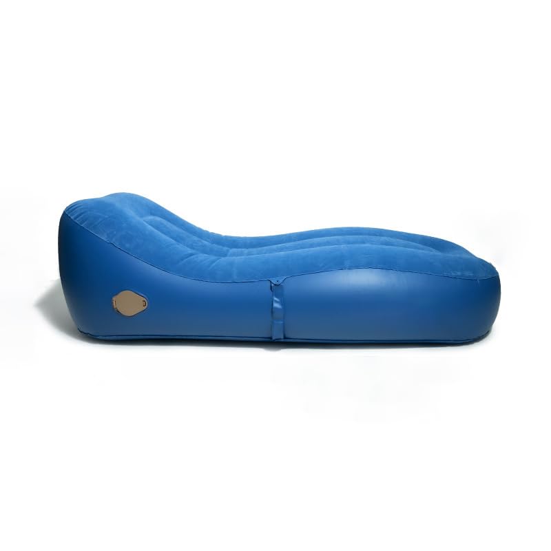 Sofá Tipo Tumbona Inflable Flocado, ultraancho, de Lujo, Individual, con Bomba incorporada de Carga/Descarga de 90 Segundos Blue