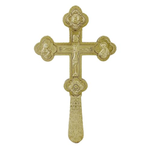 RZRHMUHN Croce ortodossa, crocifisso in metallo, croce russa ortodossa tenuta in mano, chiese, matrimoni, funerali, 21,9 x 12,4 cm (ciano)