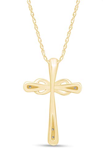 The Jewel Zone Round Cut White Natural Diamond Accent Infinity Cross Pendant Necklace Jewelry For Women In 14K Yellow Gold Over Sterling Silver (Color- I-J, Clarity- I2-I3) #TOP2