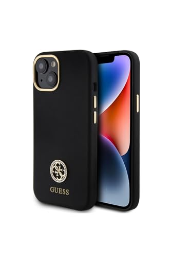 Guess 4G Strass Silicone Metal Logo Back Cover - Geschikt voor Apple iPhone 15 (6.1") - Zwart
