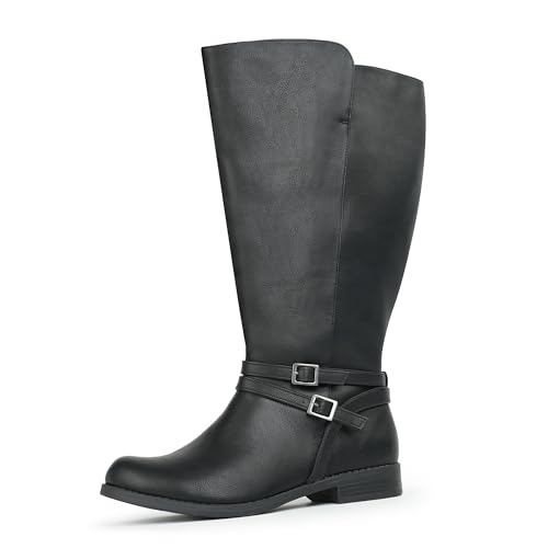 Women's Super Extra Wide Calf Side Zipper Double Buckle Knee High Riding Boots 6