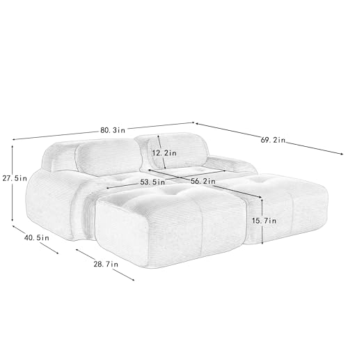 Image of Corduroy Modular Sectional Sofa, Oversized Cloud Couches for Living Room