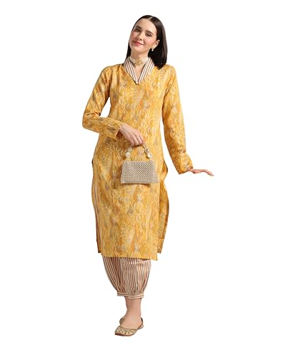 Image of DHRUVI TRENDZ Cotton Blend Kurta Set for Women | Kurta Set | Kurta Set for Women | Festive Kurta Set for Women | Regular Fit Kurta Set for Women
