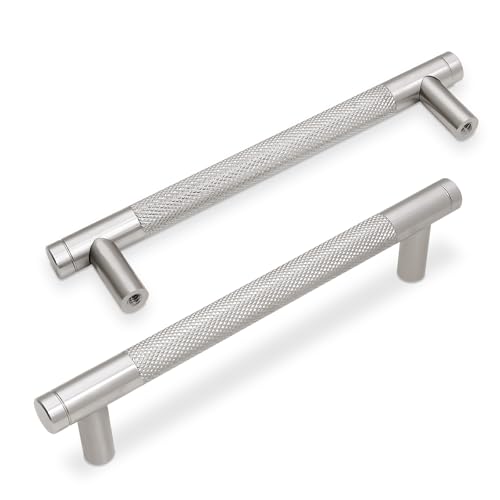 BUKOBYHE 30 Pack 5Inch Brushed Satin Nickel Kitchen Cabinet Handles Knurled Cabinet Pulls Drawer Pulls Kitchen Hardware