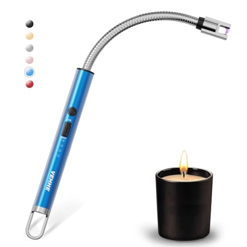 VEHHE Mechero de Velas, Encendedor de Arco Eléctrico Recargable con Indicador LED de Batería, USB Mechero Largoa, Encendedor Cocina para Encender Velas, Estufas de Gas, Barbacoas y Más