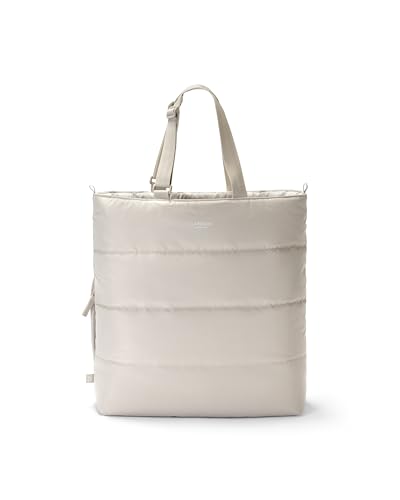 LARKSON Puffer Tote Bag Mujer Beige - Greta - Bolso Bandolera Acolchado Reversible - Bolso de Hombro Grande para Trabajo, Compras, Universidad - Repelente al Agua