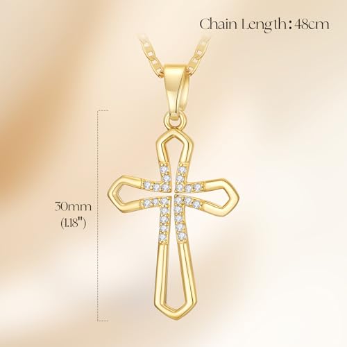 Gold Cross Necklaces for Women 14K Gold Cross Pendant Necklace Chain Necklace Faith Necklaces Cubic Zirconia 6