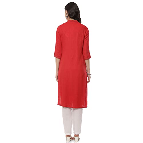 Image of Rangriti Red Art Silk Straight Kurta for Women