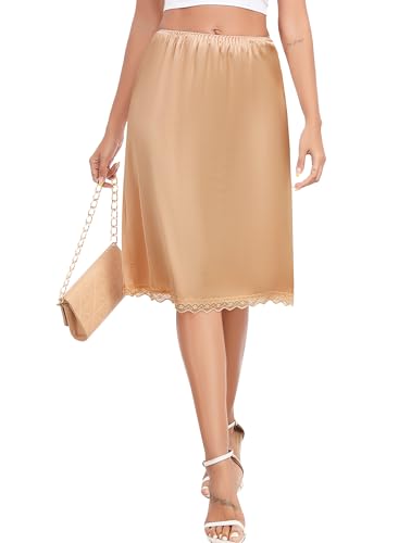 Vlazom Enaguas Largas de Satén para Mujer - Refajo Elegante hasta el Tobillo para Vestidos Elegantes(L,Champán Oscuro)