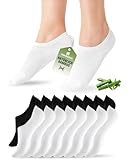 SukModen 8 Paar Sneaker Socken Damen Herren, Bambus Füßlinge, Atmungsaktiv No Show Unsichtbare Füsslinge mit Rutschfest Silikon Weiß | Schwarz 39-42