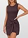 ANRABESS Women Tennis Dress Built in Shorts Summer Sleeveless Bodycon Tie Cinched Waist Workout Athletic Romper Skort Dresses Deep Red Brown Small
