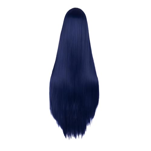 Image of MapofBeauty 40 Inch Carve Long Straight Cosplay Anime Costume Wig,Dark Blue | 100 cm Party Wig